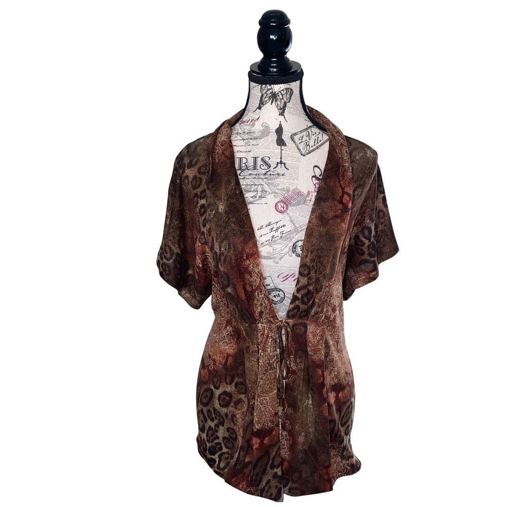 Chico's Kimono Style‎ Cardigan Top Animal Print Drawstring Women Size 2